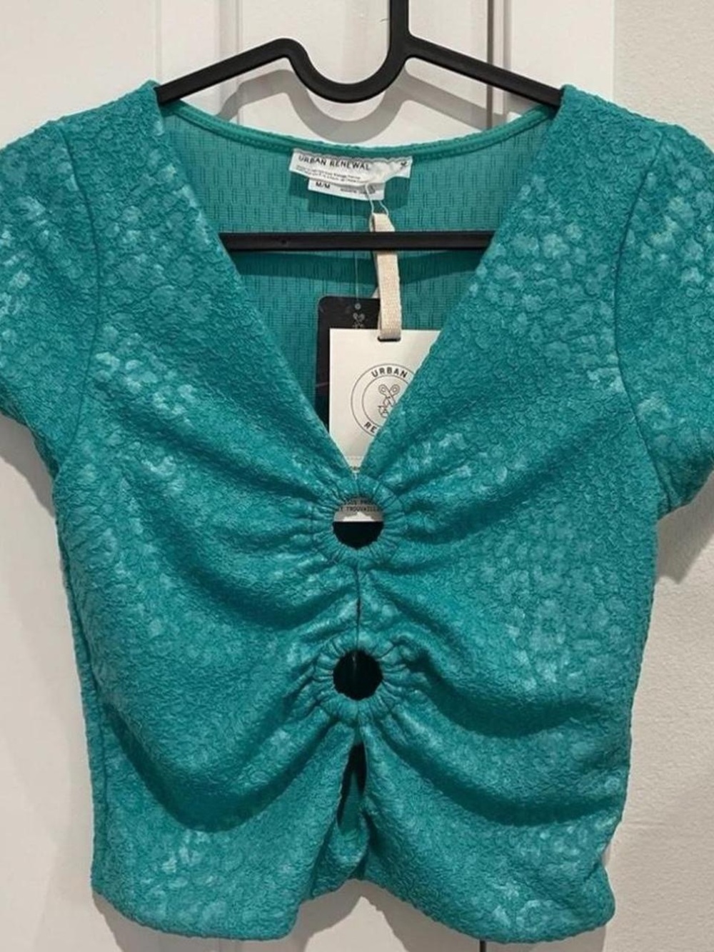 Urban Outfitters Urban Renewal Teal Textured Ring-Front Women's Top